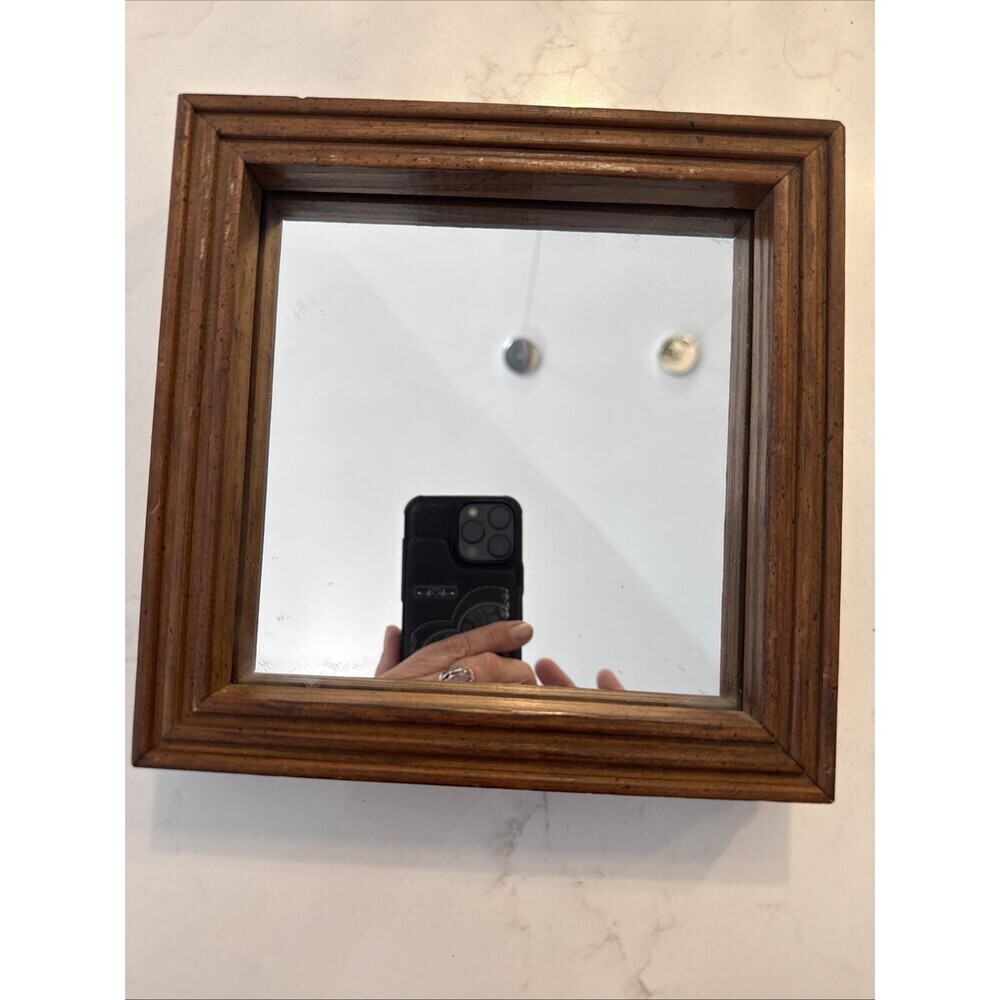 Vintage HOME INTERIORS Wooden Accent Mirror 8"x 8" Boho Retro Gallery Wall